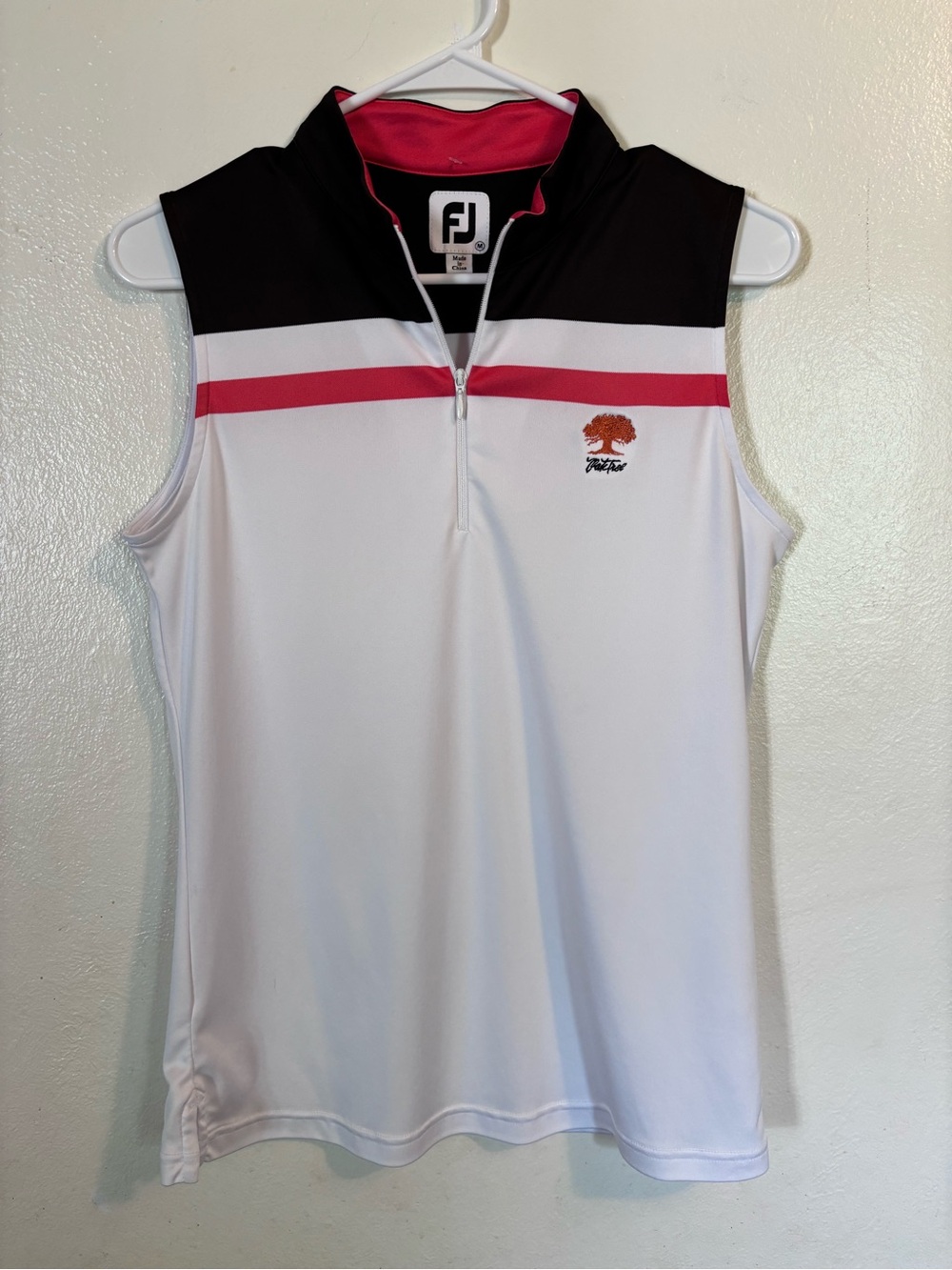 FootJoy White Sleeveless Golf Top with Black Yoke & Pink Stripe